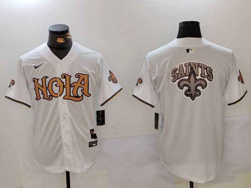 Men%27s New Orleans Saints Blank White Nola Baseball Jerseys